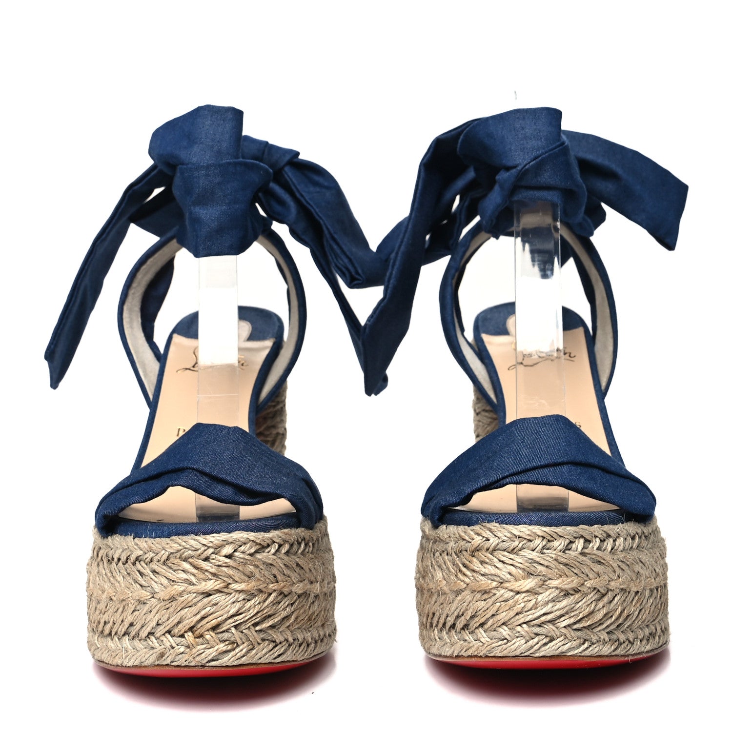 Christian Louboutin Denim Mariza Du Desert 130 Sandals 38 Blue Naturel 2 of 8