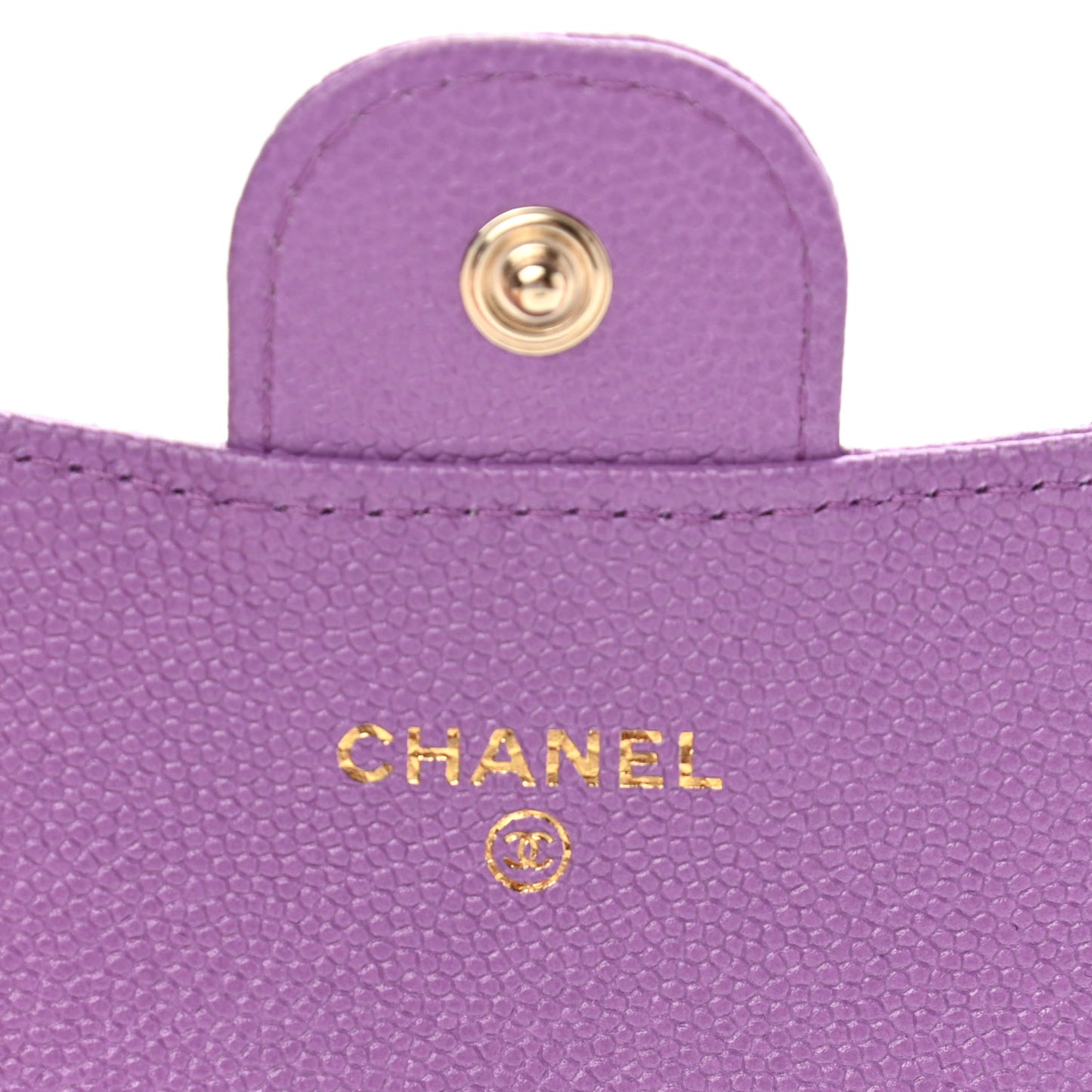 Caviar Quilted Flap Card Holder Wallet Purple