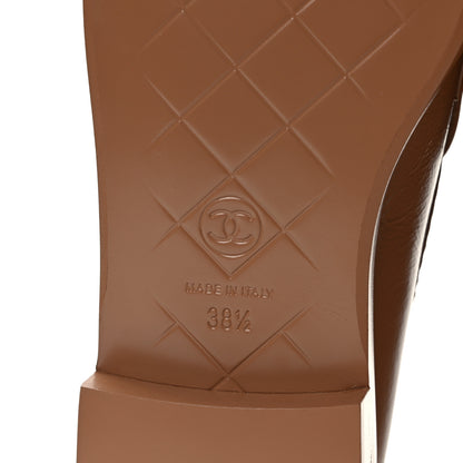 Chanel Shiny Crumpled Lambskin Quilted CC Turnlock Moccasins 38.5 Dark Beige 6 of 9