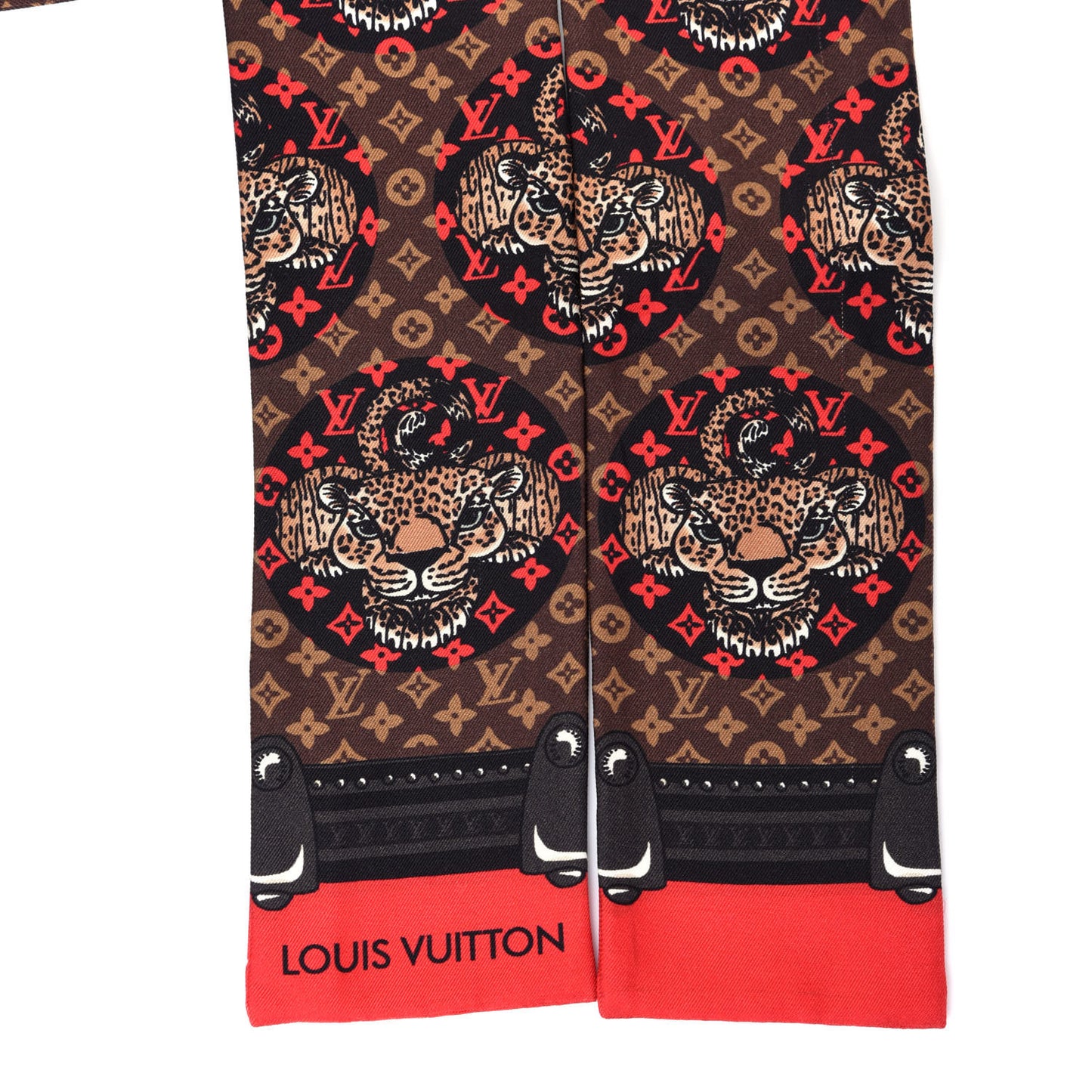 Silk Monogram Jaguar Animalle Bandeau Scarf Marron