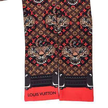 Louis Vuitton Silk Monogram Jaguar Animalle Bandeau Scarf Marron 3 of 3