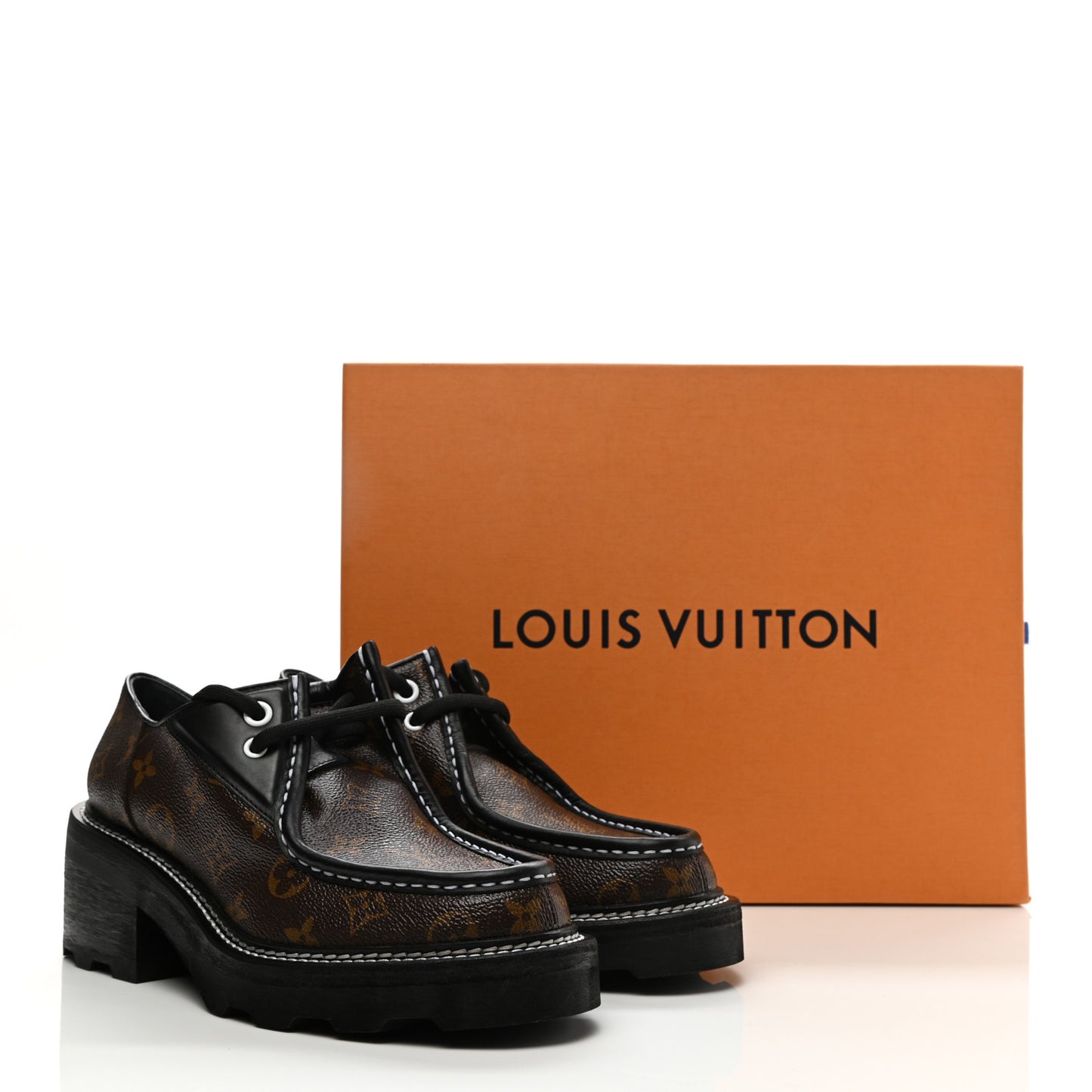 Monogram Calfskin Beaubourg Platform Derby Shoes 40 Brown
