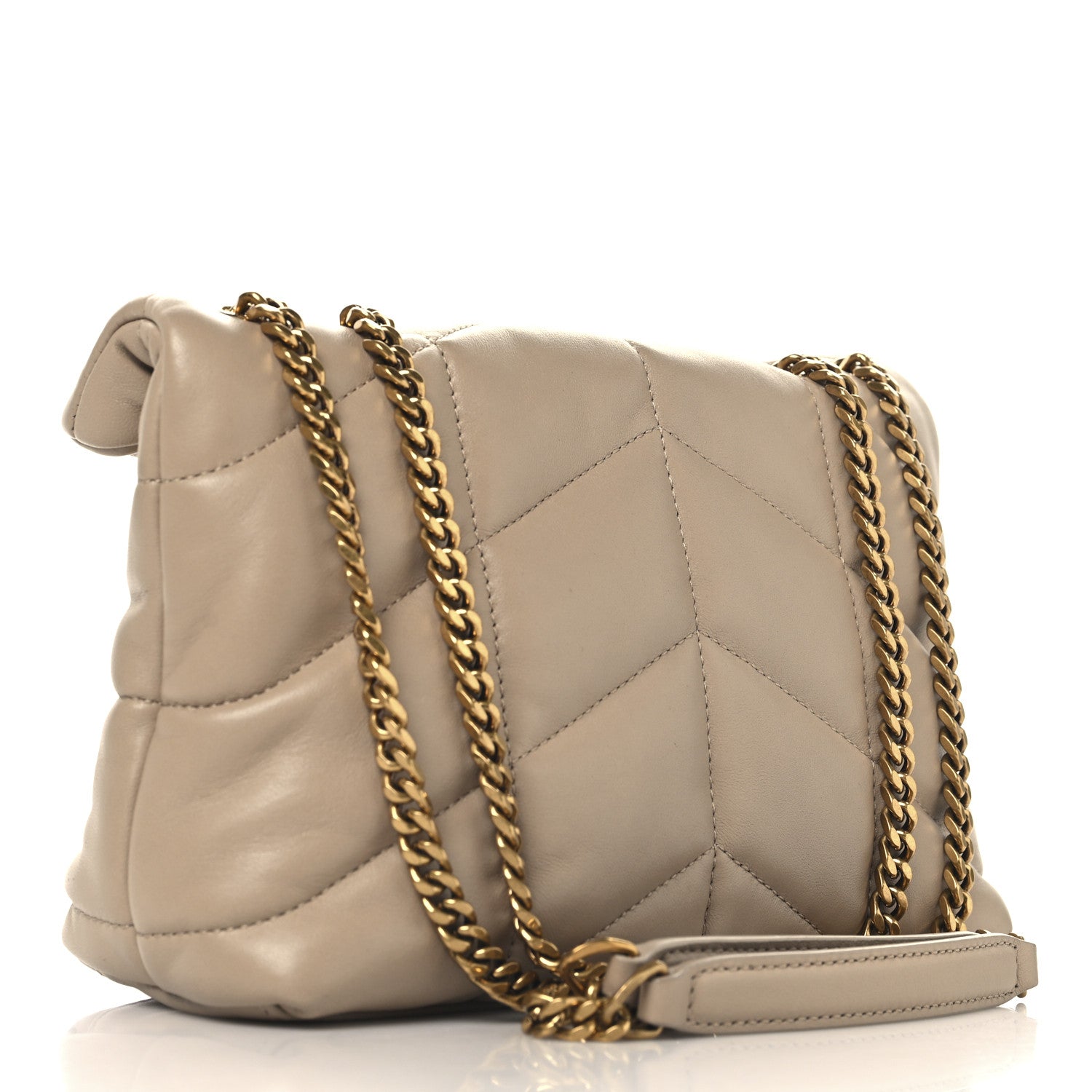 Saint Laurent Lambskin Quilted Toy Loulou Puffer Monogram Chain Satchel Dark Beige 3 of 10