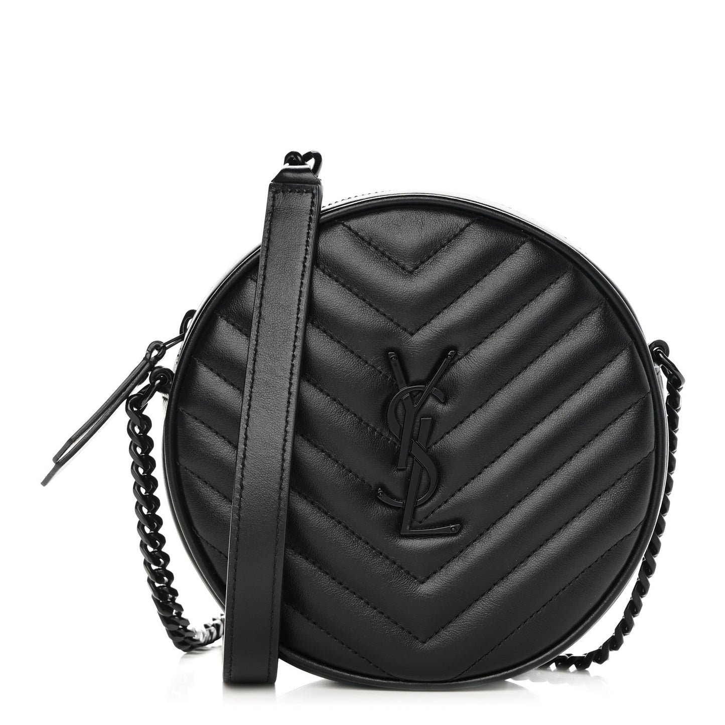 Calfskin Matelasse Chevron Round Vinyle Camera Bag Black