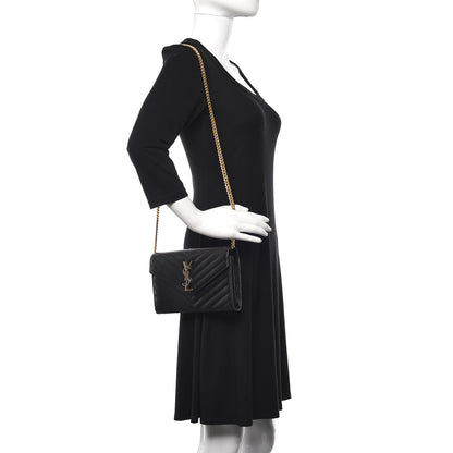 Saint Laurent Grain De Poudre Matelasse Chevron Monogram Chain Wallet Black 2 of 9