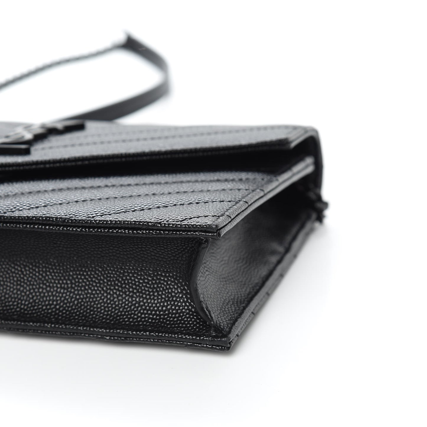 Grain De Poudre Matelasse Chevron Monogram Envelope Chain Wallet Black