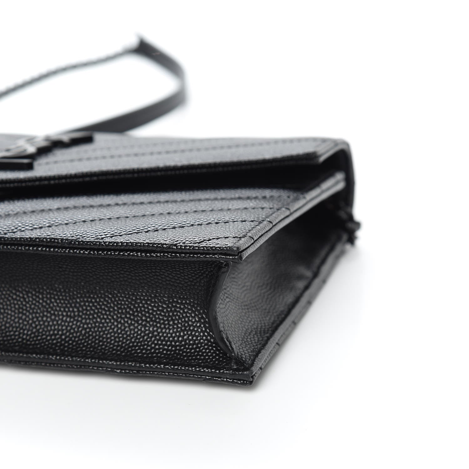 Saint Laurent Grain De Poudre Matelasse Chevron Monogram Envelope Chain Wallet Black 9 of 12