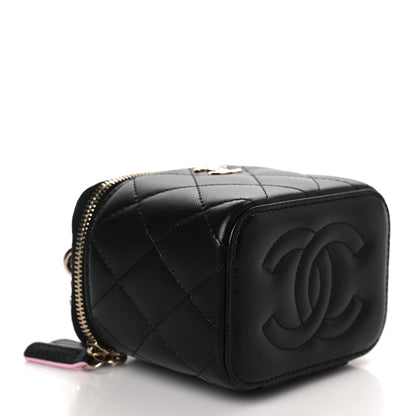 Chanel Lambskin Quilted Top Handle Mini Vanity Case With Chain Black Pink 3 of 9