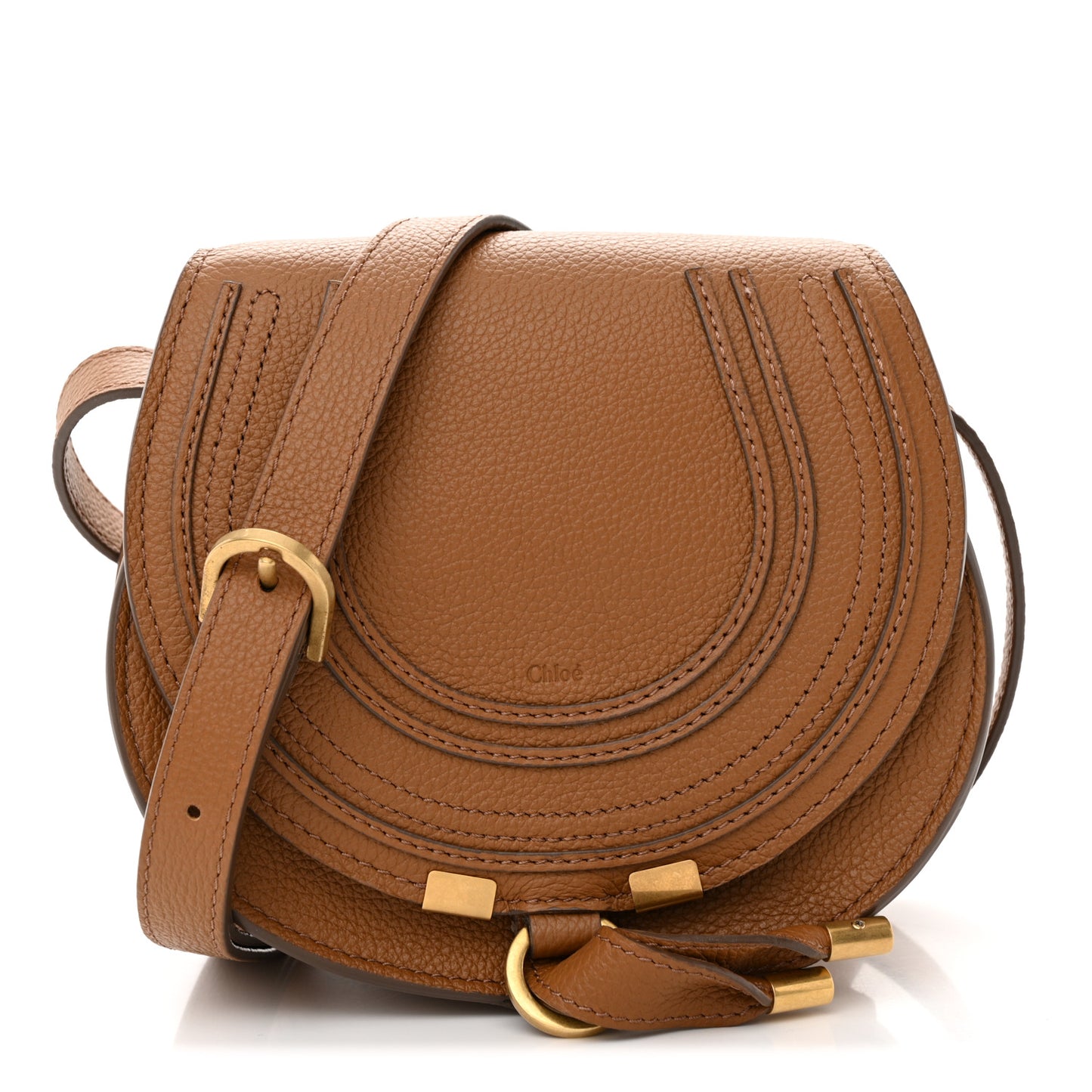 Calfskin Mini Marcie Round Crossbody Bag Tan