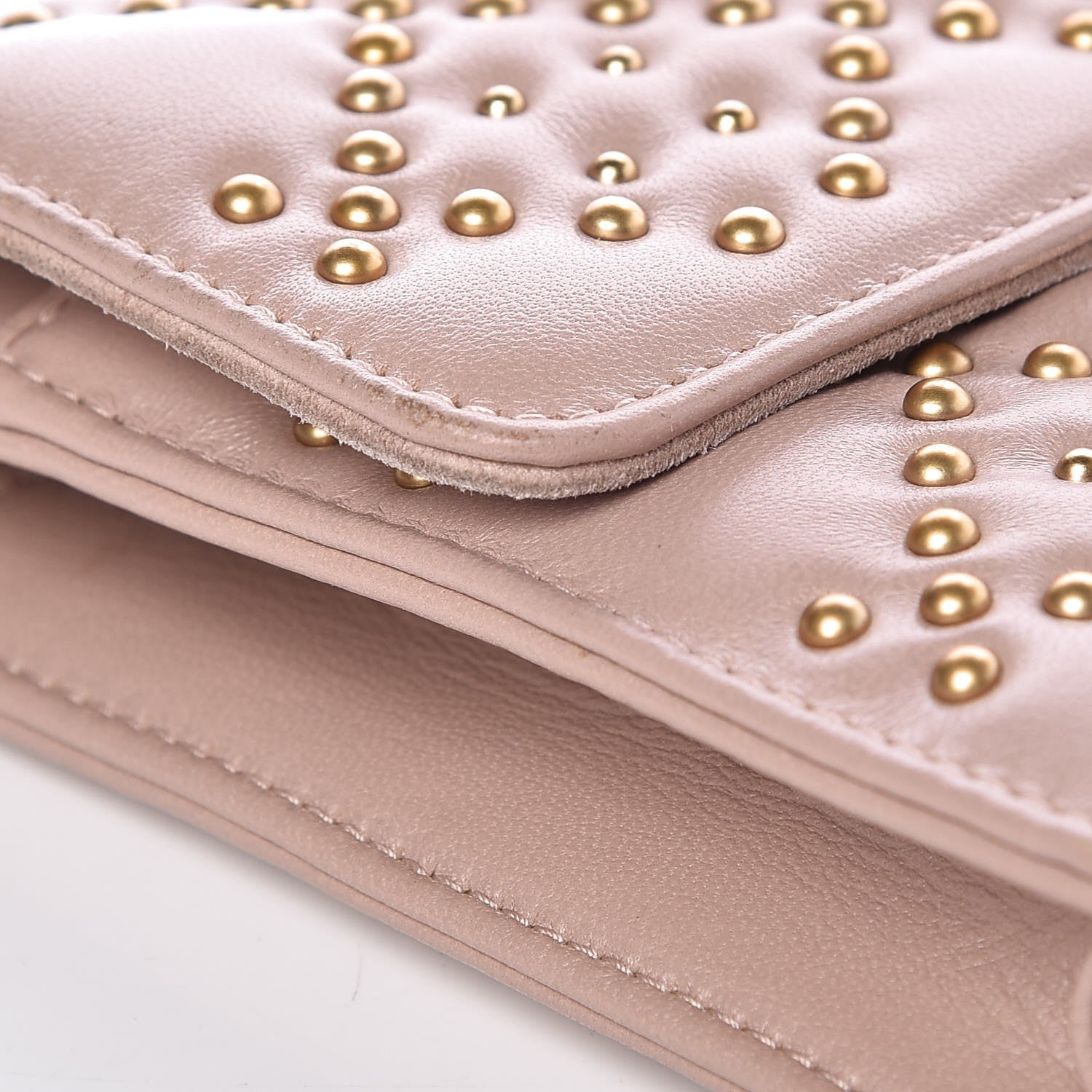 Christian Dior Lambskin Cannage Studded Dioraddict Wallet on Chain Clutch Nude 13 of 13
