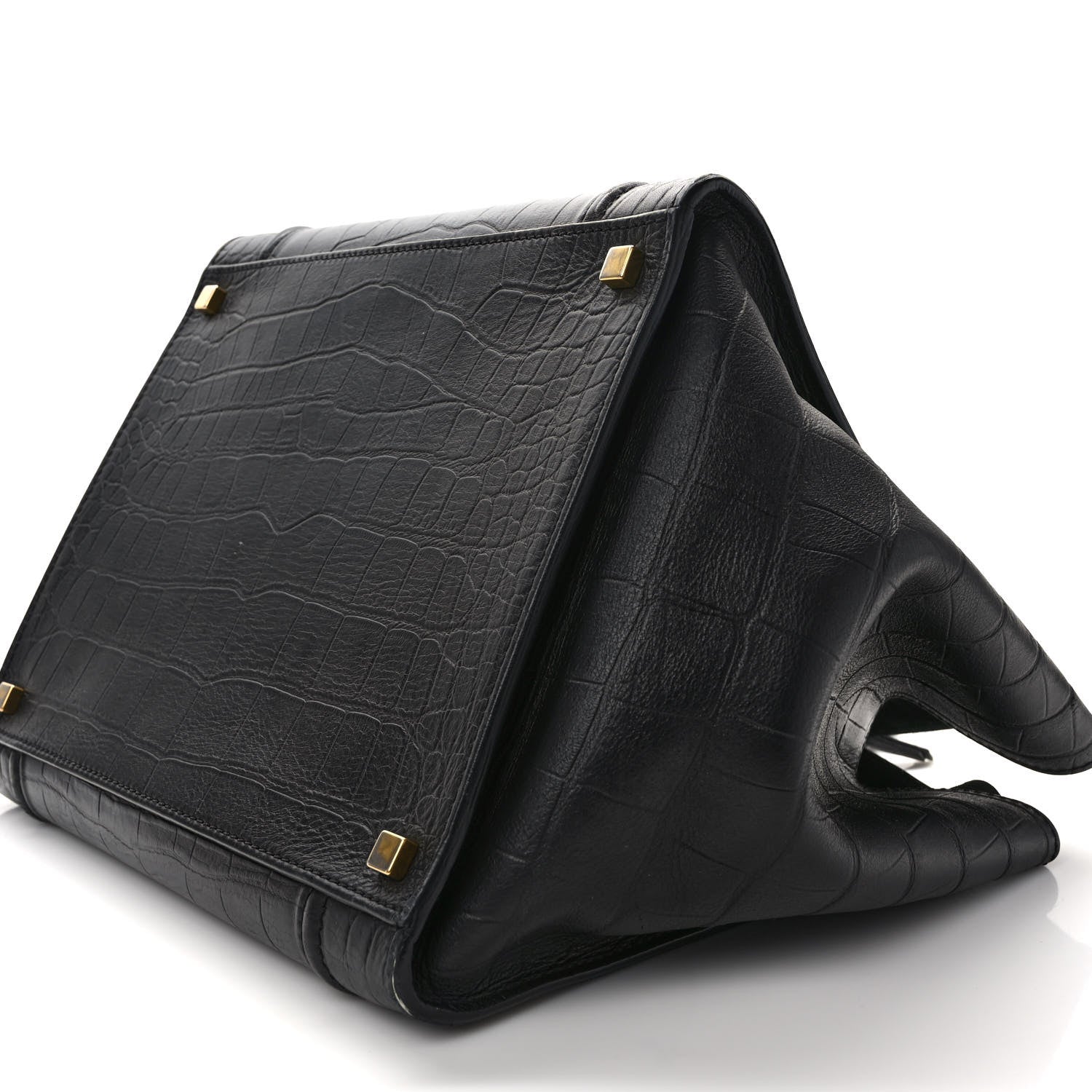 Celine Calfskin Crocodile Embossed Medium Phantom Luggage Black 7 of 10