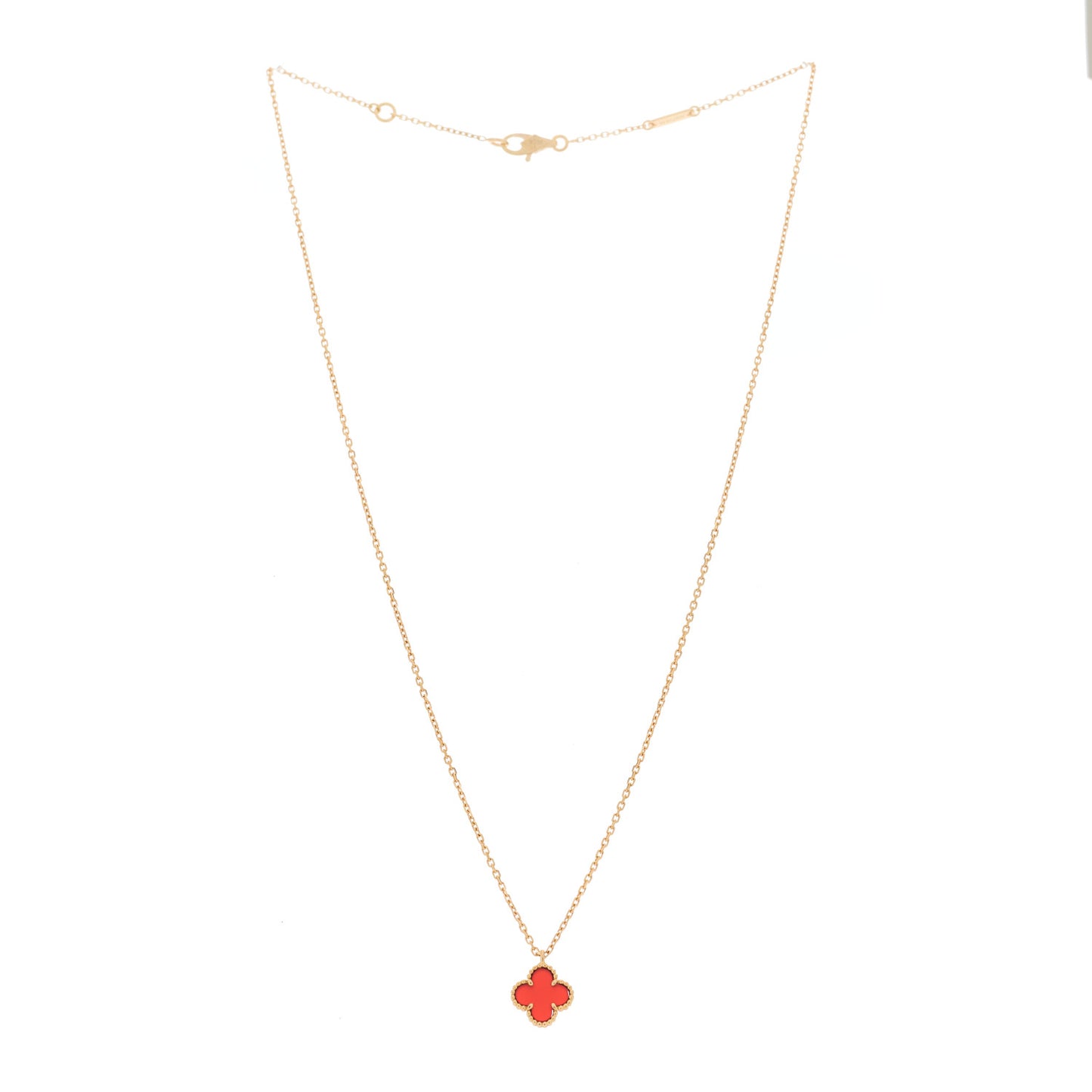 18K Rose Gold Carnelian Sweet Alhambra Pendant Necklace