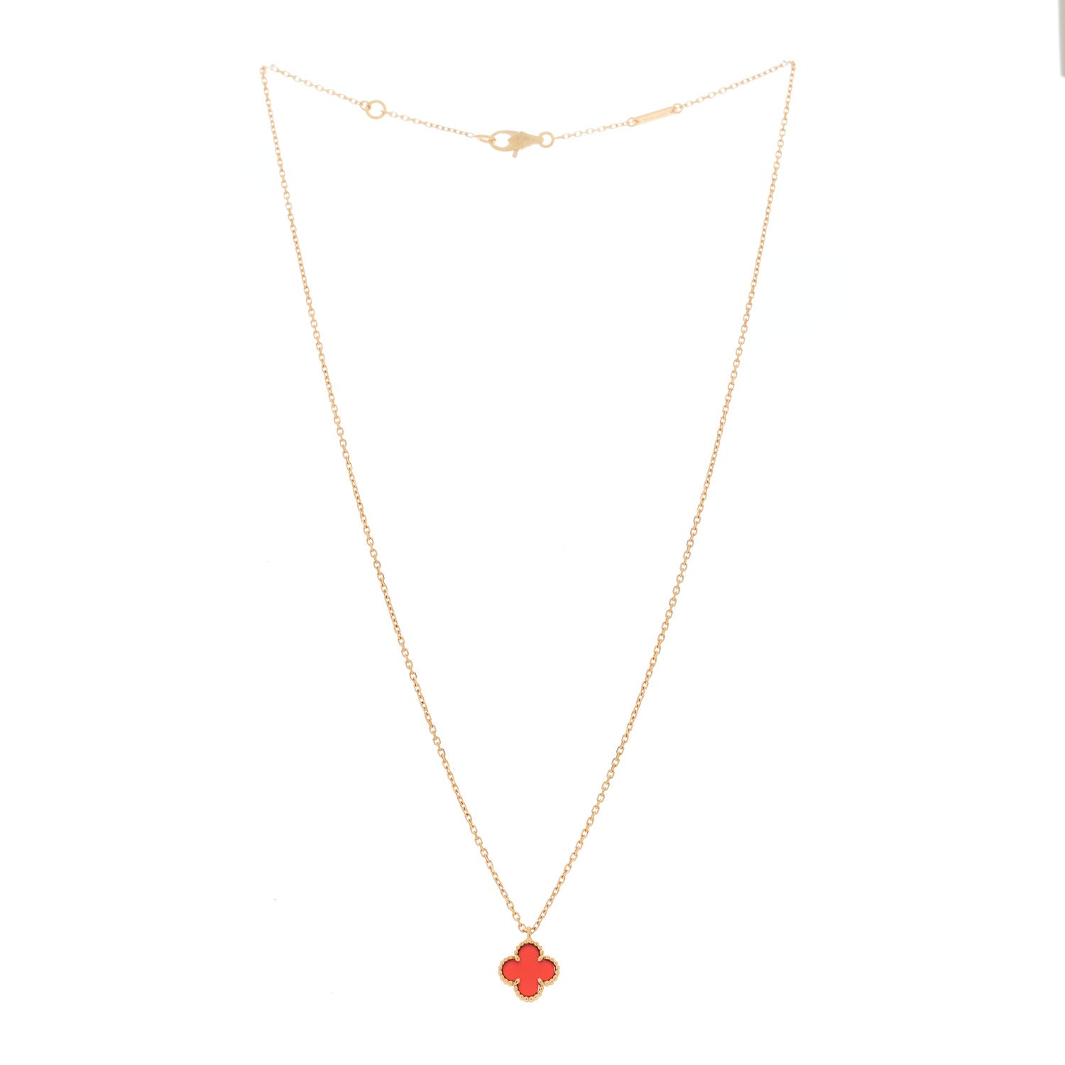 Van Cleef & Arpels 18K Rose Gold Carnelian Sweet Alhambra Pendant Necklace 3 of 7