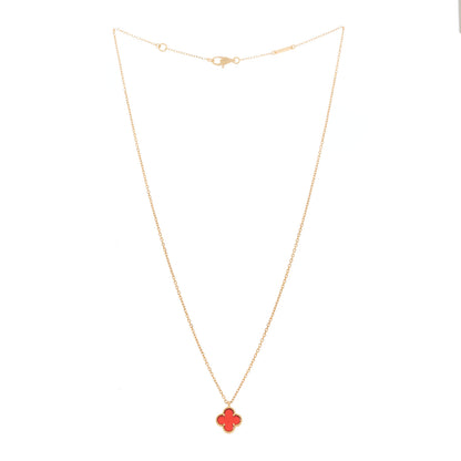 Van Cleef & Arpels 18K Rose Gold Carnelian Sweet Alhambra Pendant Necklace 3 of 7