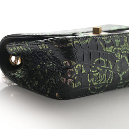 Chanel Calfskin Crocodile Embossed Graffiti 2.55 Mini Cocodile Reissue Flap Black Gold 9 of 13