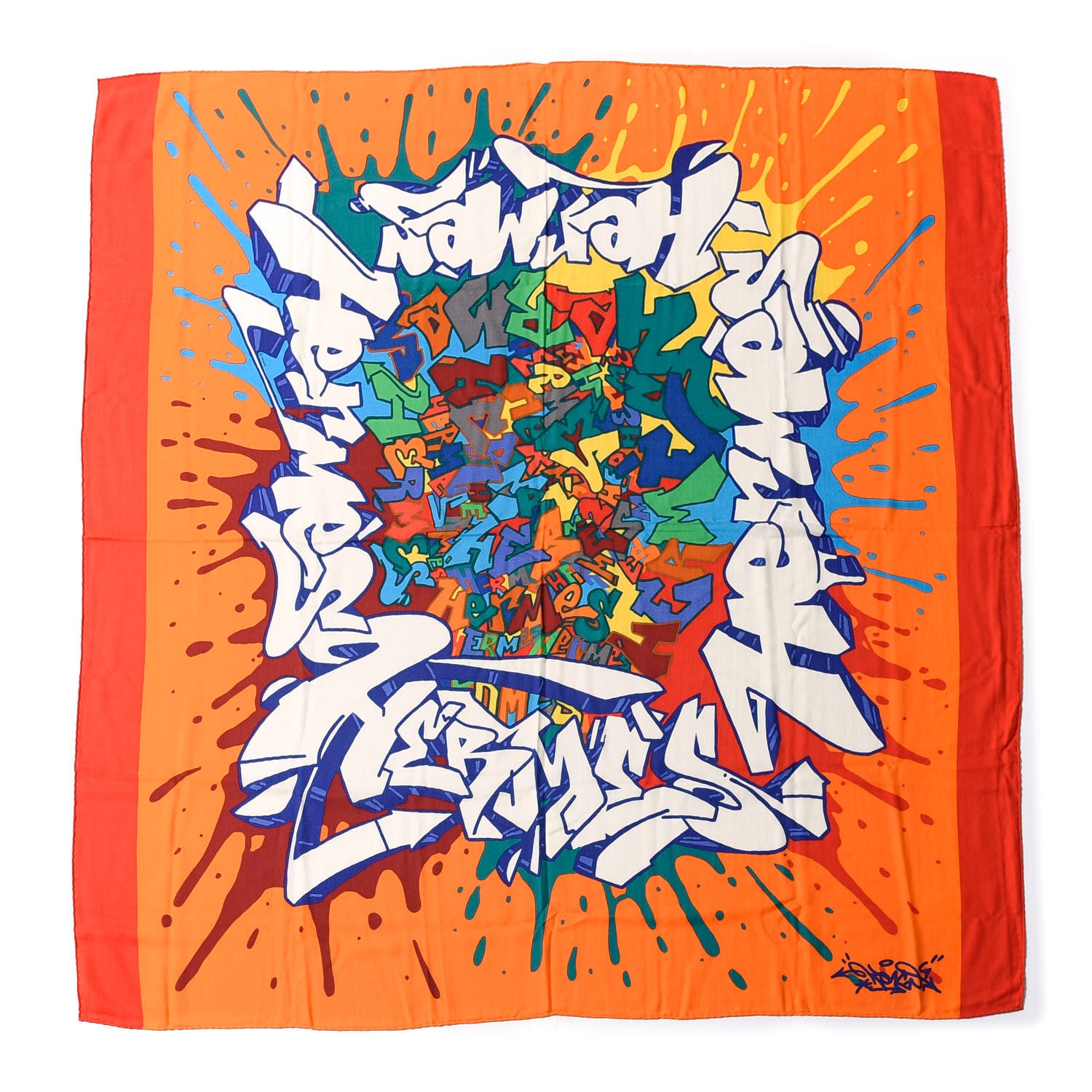 Hermes Cashmere Silk Graff Graffiti Shawl 140 Orange 1 of 6