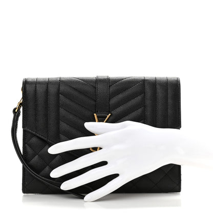 Saint Laurent Grain De Poudre Textured Mixed Matelasse Triquilt Monogram Clutch Black 2 of 10