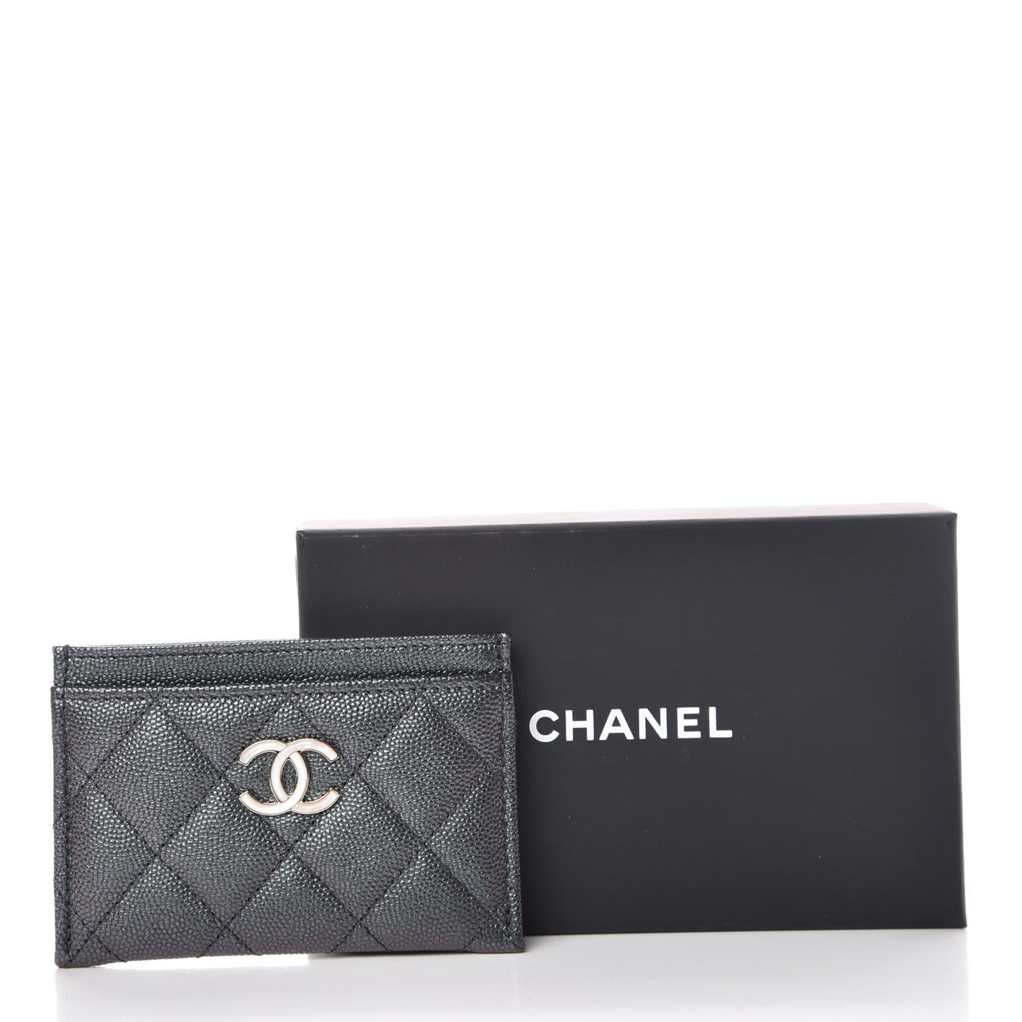 Iridescent Caviar Quilted Card Holder Black