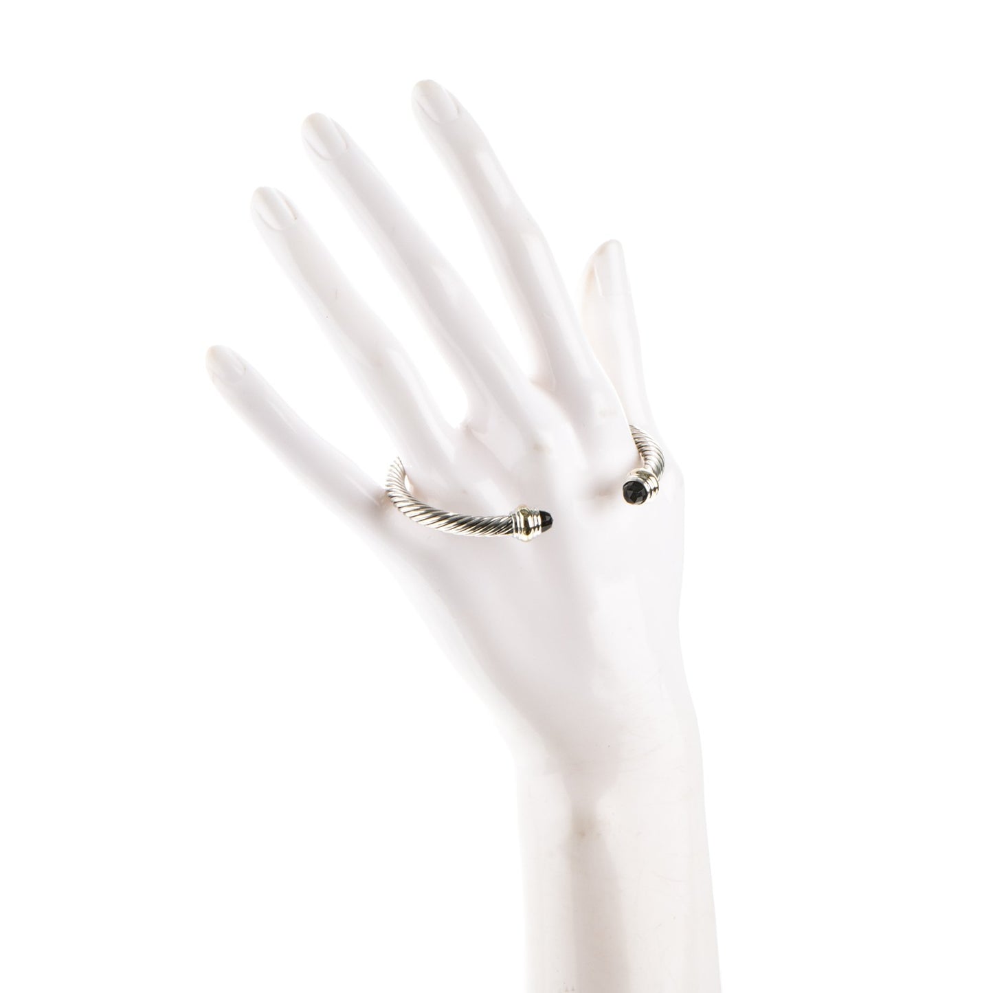 Sterling Silver 14K Yellow Gold Black Onyx 5mm Cable Classics Bracelet
