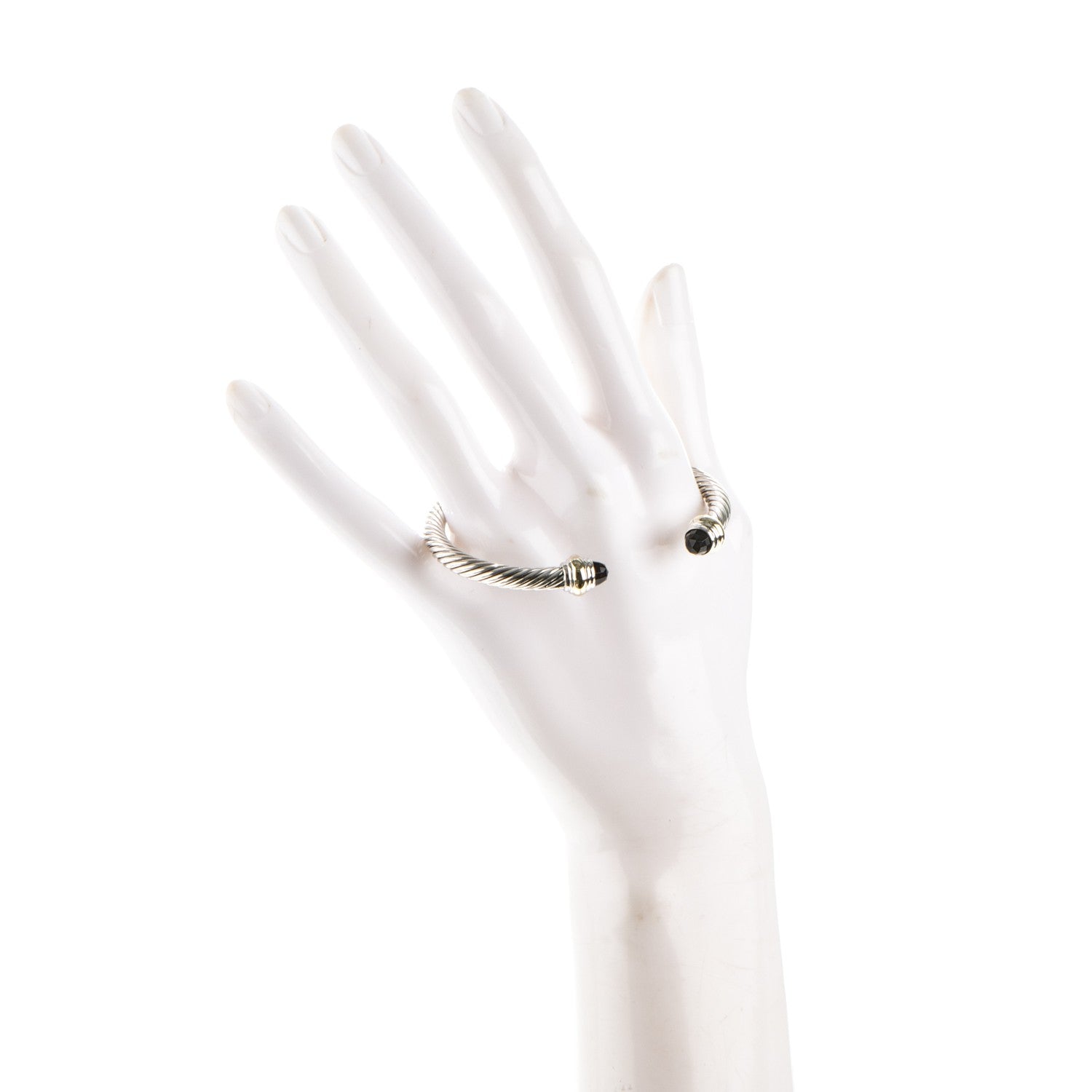 David Yurman Sterling Silver 14K Yellow Gold Black Onyx 5mm Cable Classics Bracelet 2 of 4