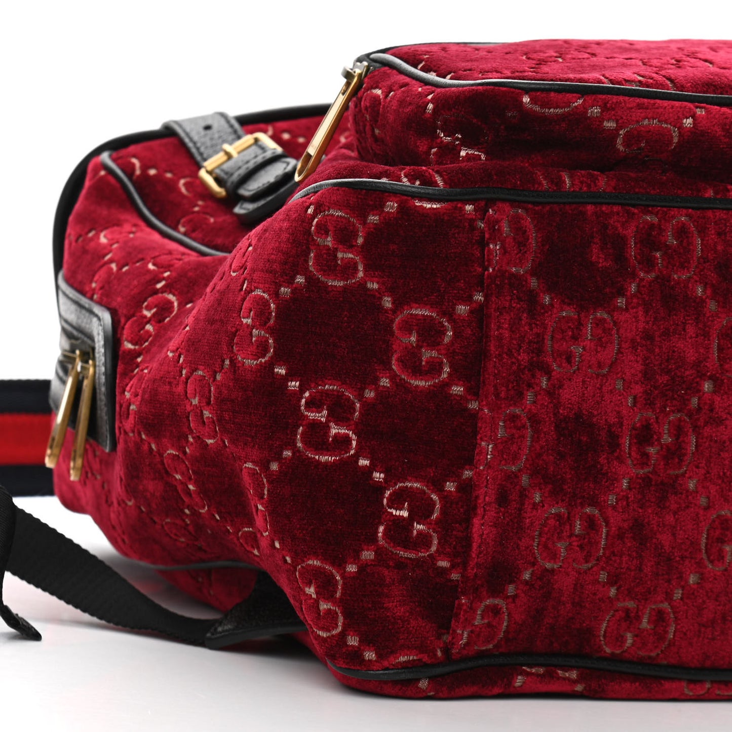 Velvet GG Monogram Textured Calfskin Web Small Double Buckle Backpack Red Cipria Black