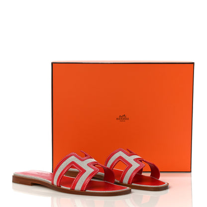 Hermes Canvas Calfskin Oran Sandals 37 Prunoir Rouge A Levre 9 of 9