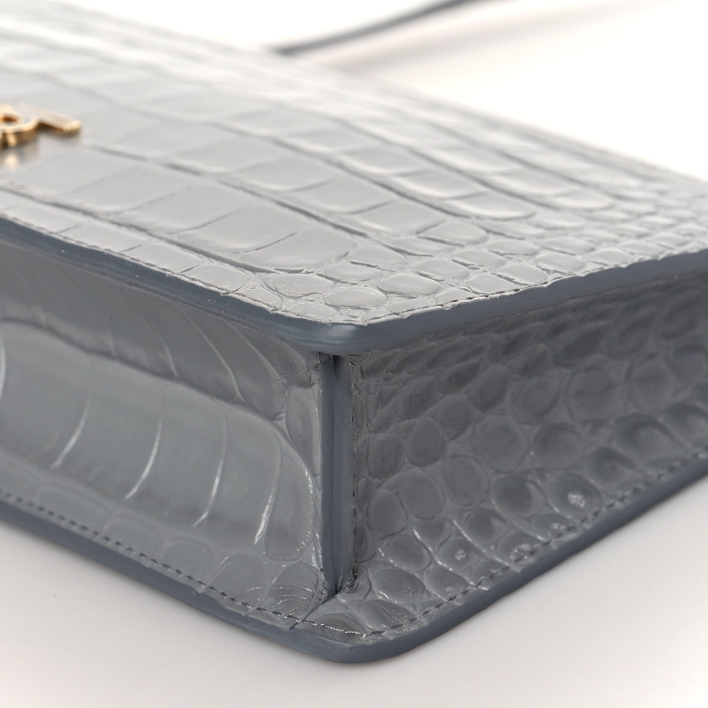 Calfskin Alligator Embossed Small TB Shoulder Bag Grey
