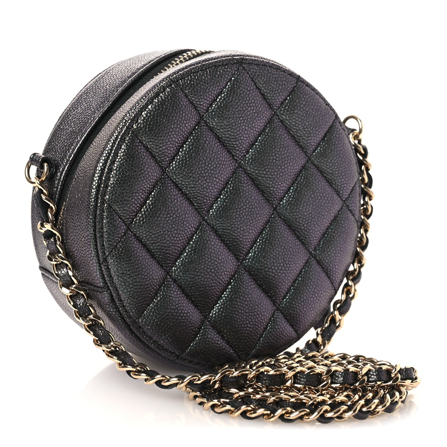 Chanel Iridescent Caviar Quilted Round Clutch With Chain Black 3 of 11