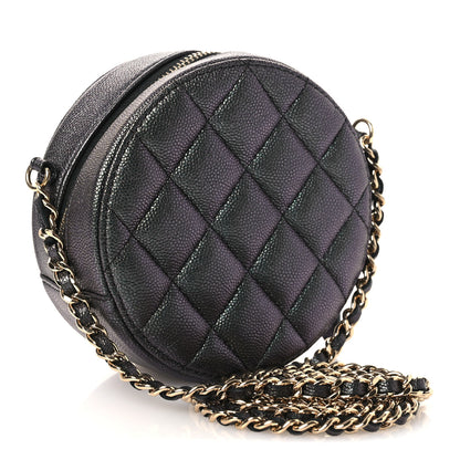 Chanel Iridescent Caviar Quilted Round Clutch With Chain Black 3 of 11