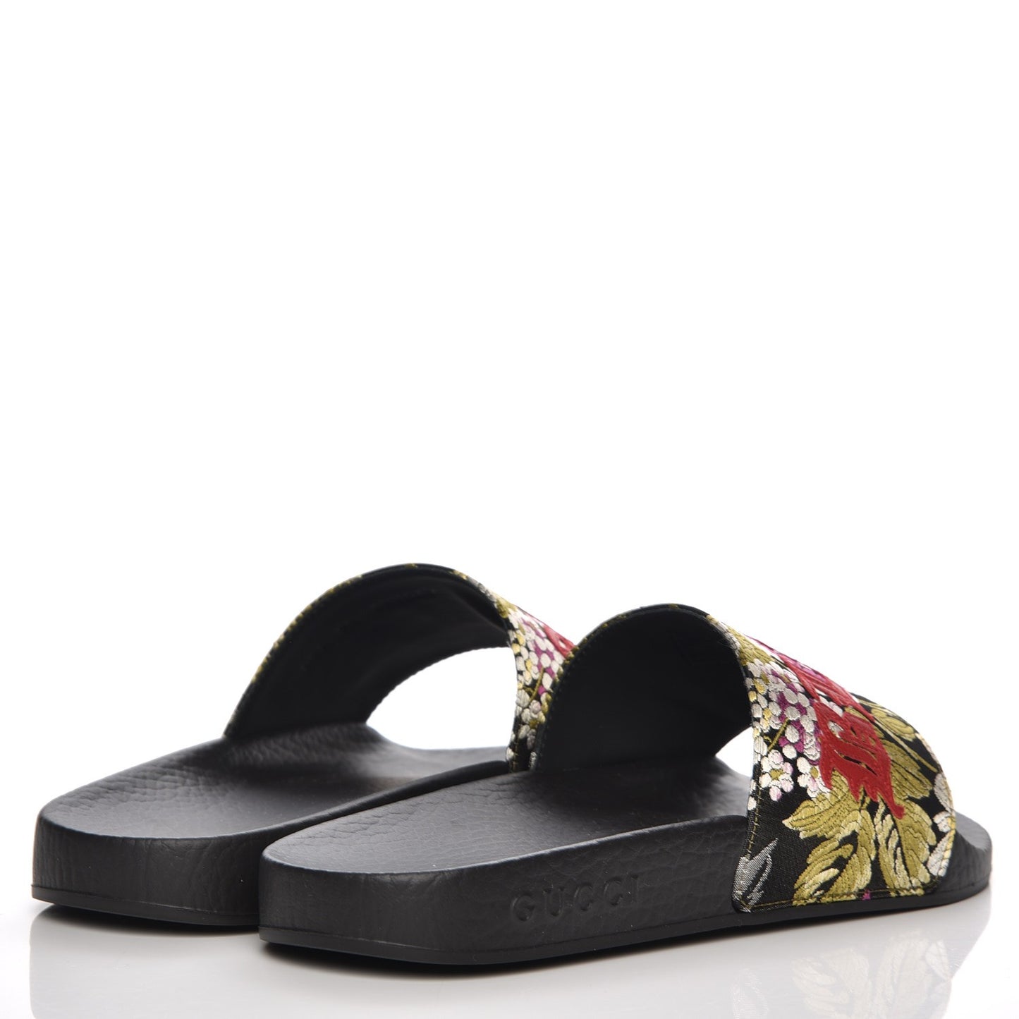 Jacquard Floral Blind for Love Slide Sandals 36 Black Multicolor