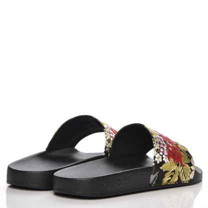 Gucci Jacquard Floral Blind for Love Slide Sandals 36 Black Multicolor 4 of 8