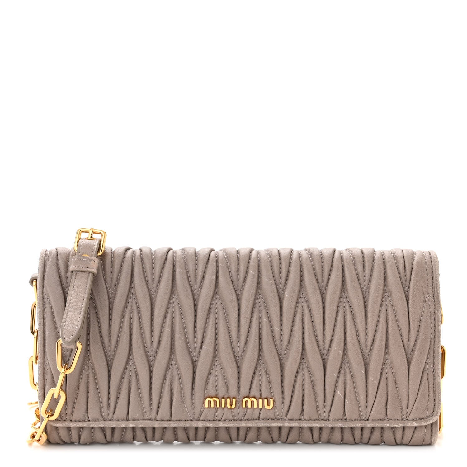 Miu Miu Nappa Matelasse Wallet On Chain Pomice 1 of 12