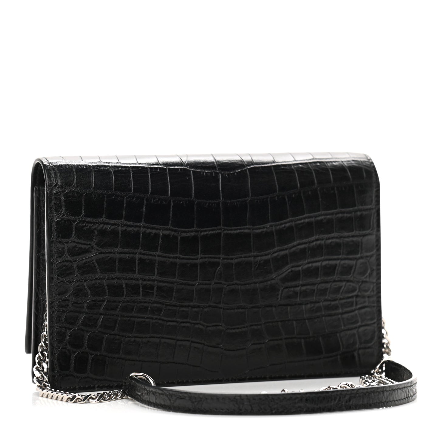 Calfskin Crocodile Embossed Kate Monogram Tassel Chain Wallet Black