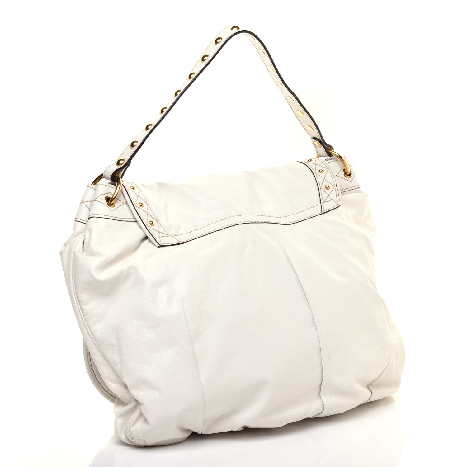 Gucci Calfskin Studded Large Irina Shoulder Bag White 3 of 11