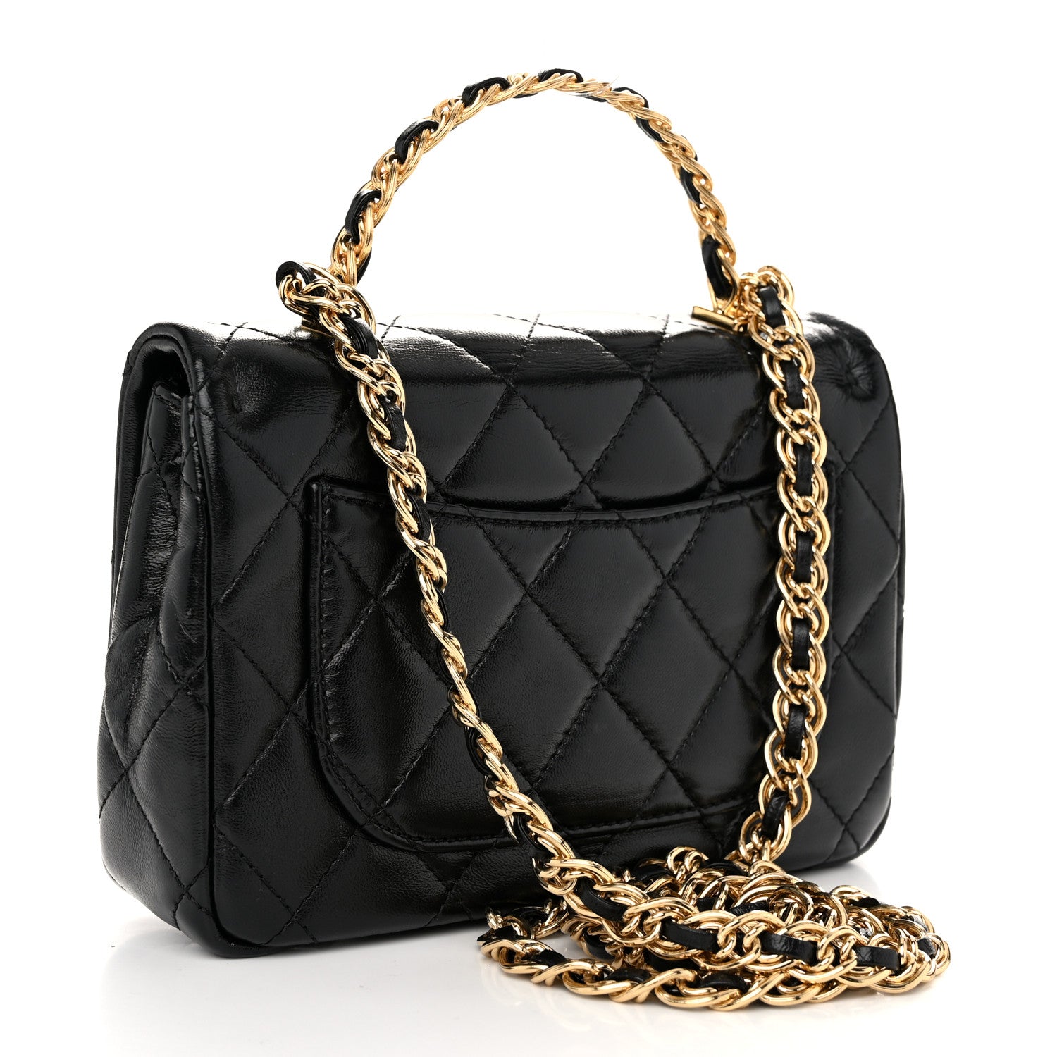 Chanel Shiny Lambskin Quilted Golden Links Top Handle Flap Black 3 of 11