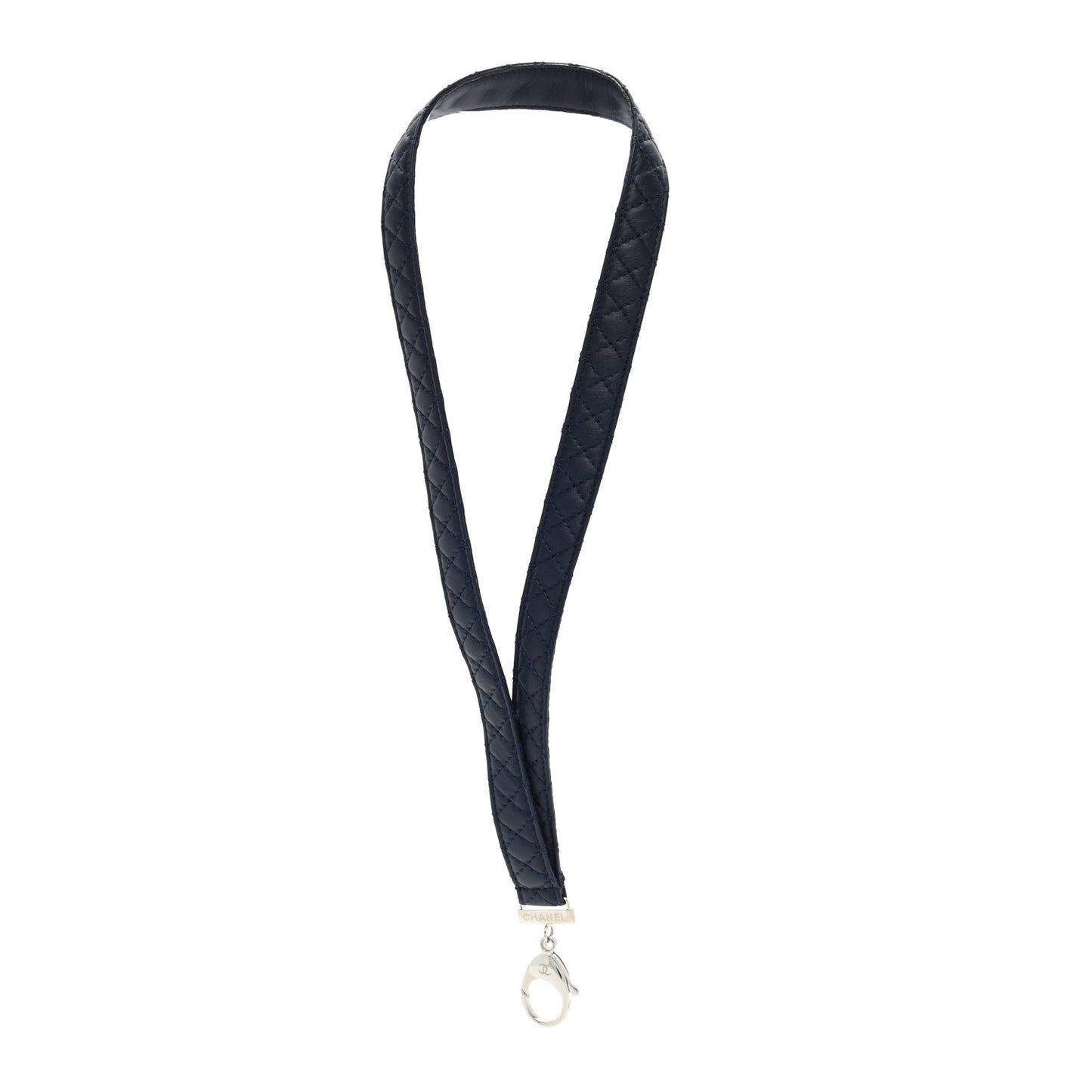 Lambskin Quilted Lanyard Key Holder Necklace Navy