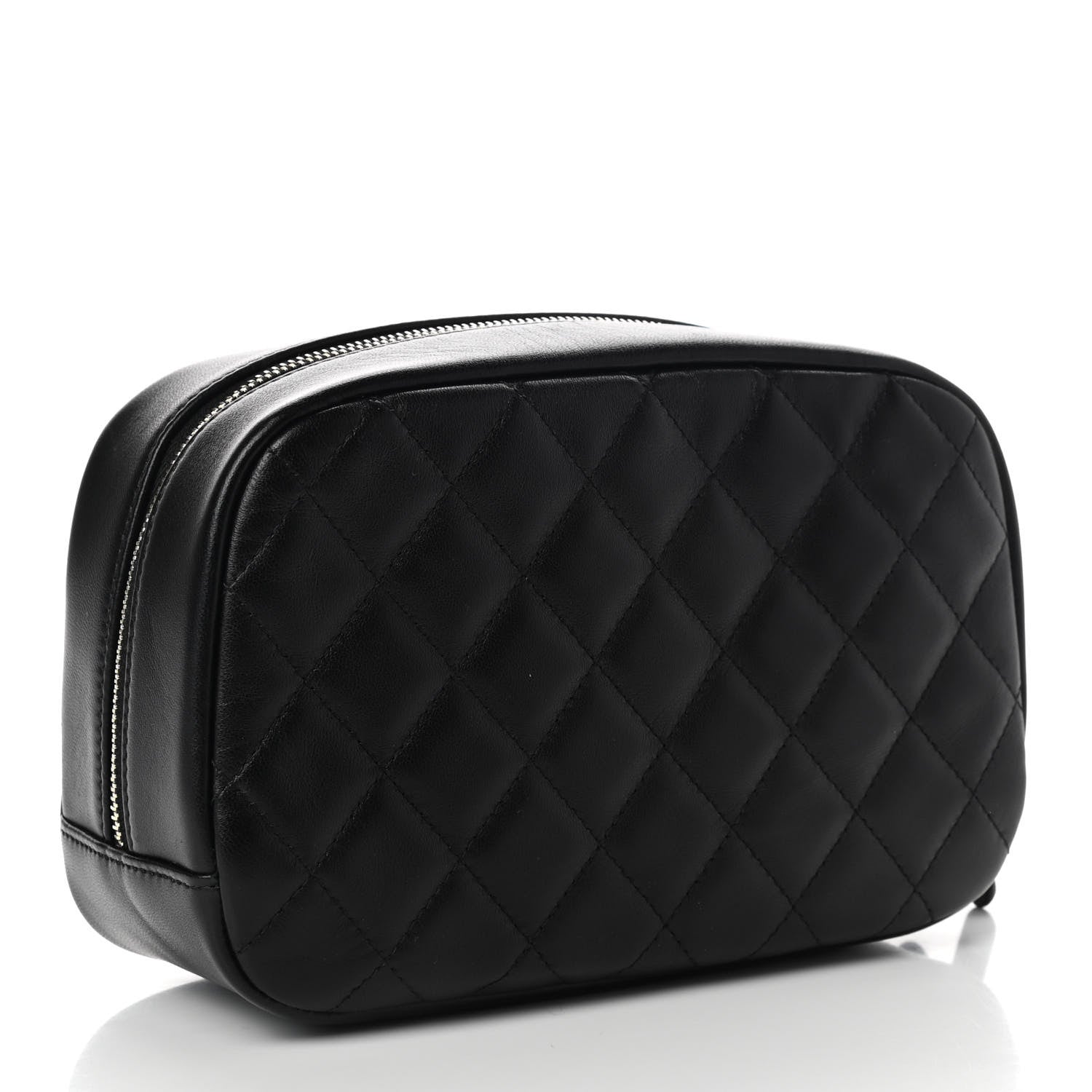 Chanel Lambskin Quilted Medium Curvy Pouch Cosmetic Case Black 3 of 7