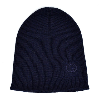 Gucci Wool Tricot Interlocking G Simple GG Beanie Hat M Midnight Blue 1 of 5