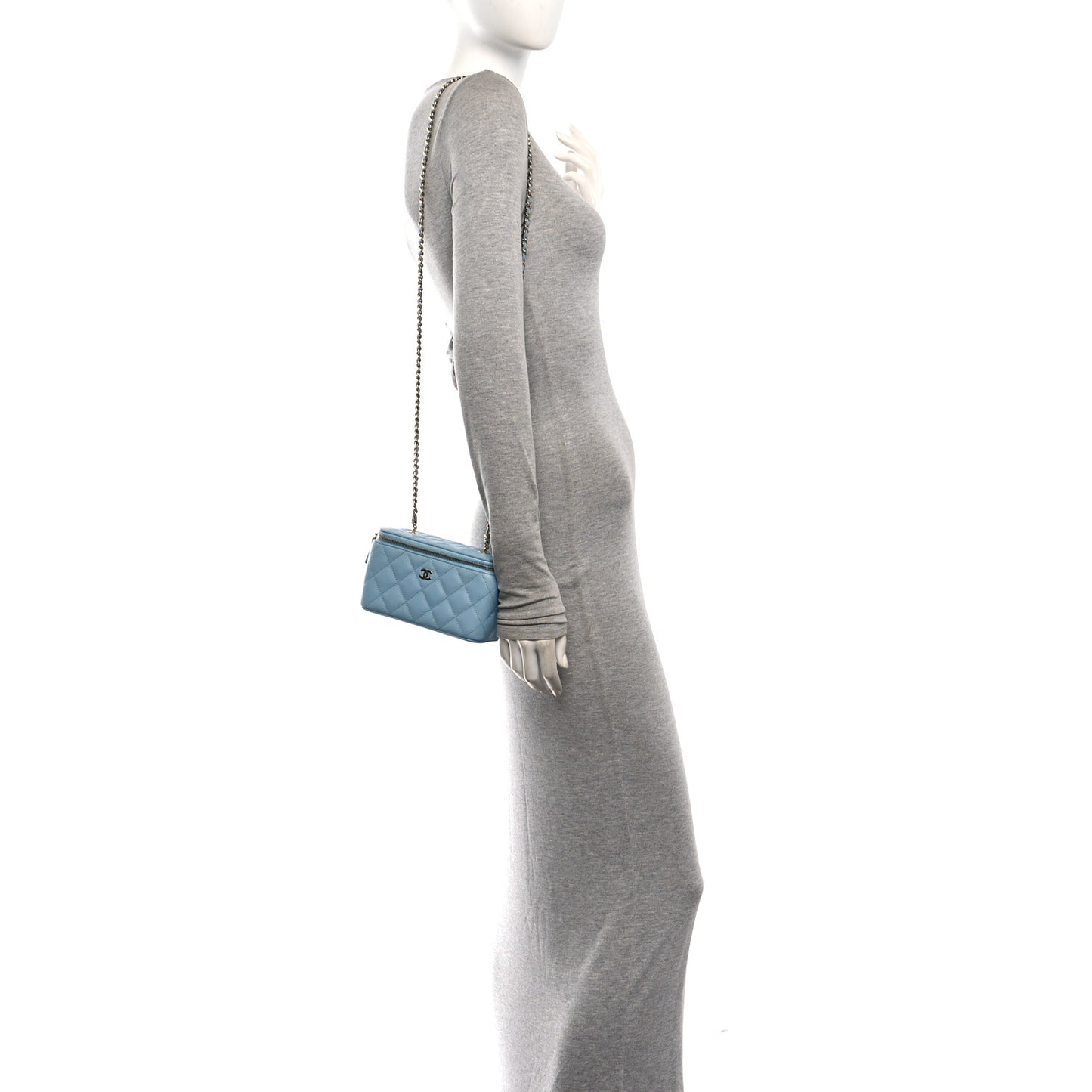 Caviar Quilted Small Tiny CC Vanity Case With Chain Light Blue