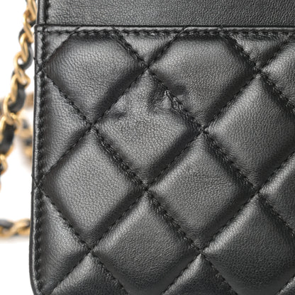 Chanel Lambskin Quilted Boy Wallet On Chain WOC Black 12 of 16
