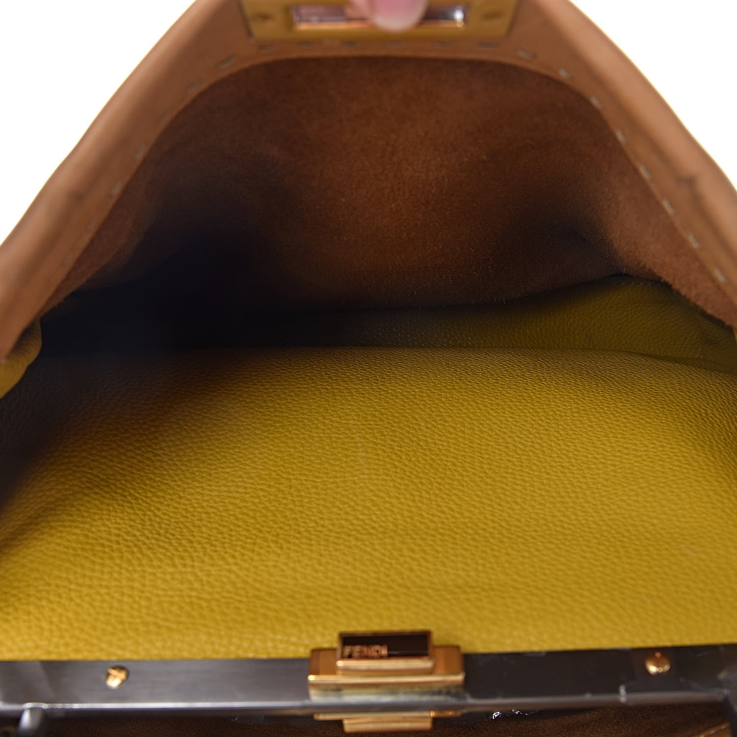 Fendi Vitello Saddle Cuoio Romano Selleria Large Peekaboo Iconic Satchel Saddle Ocra Moro 8 of 13