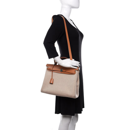 Hermes Vache Hunter Criss Viking Herbag Zip Retourne 31 PM Ecru Beige Naturel 2 of 11