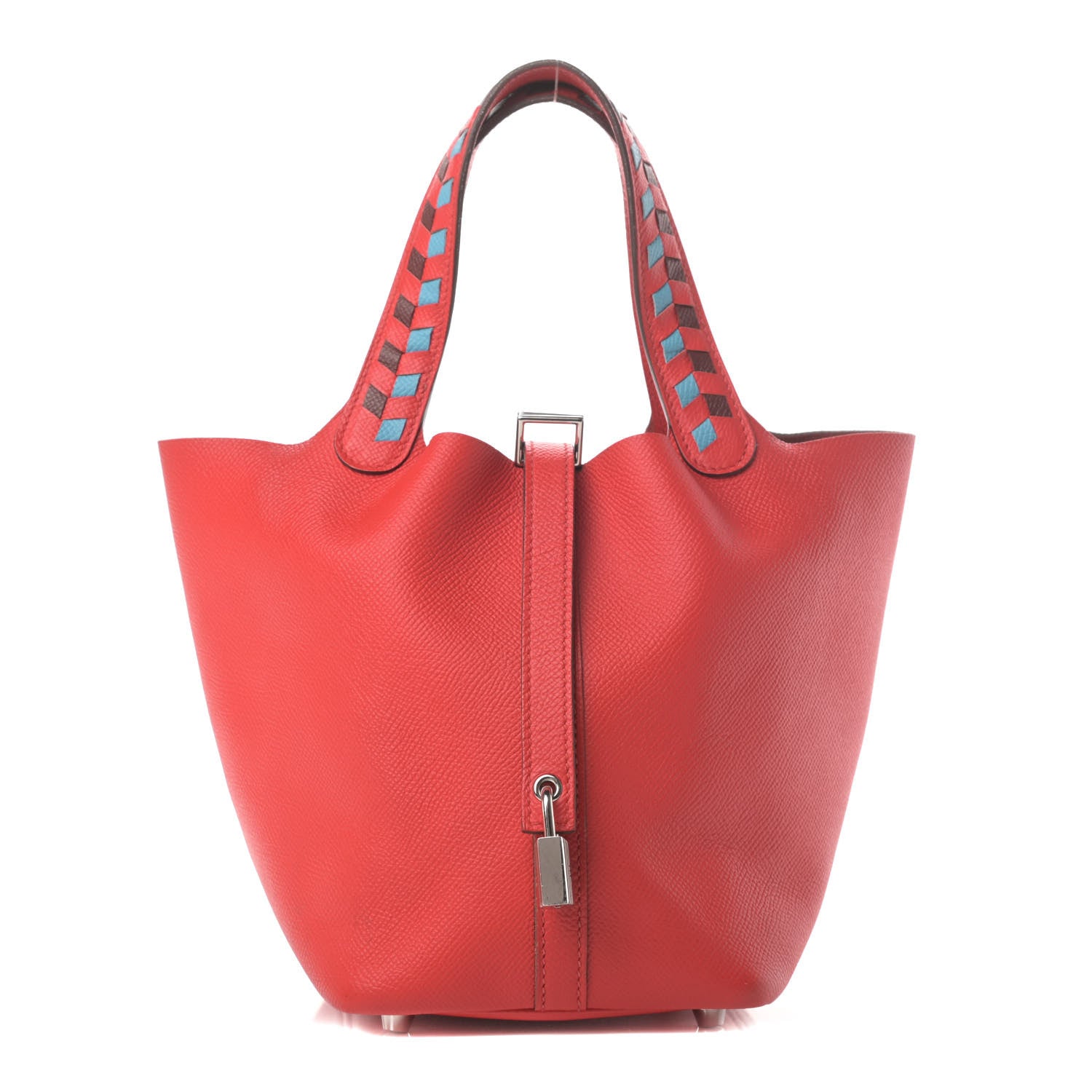 Hermes Epsom Tressage De Cuir Picotin Lock 18 PM Rouge De Coeur Bleu Du Nord Rouge H 1 of 4