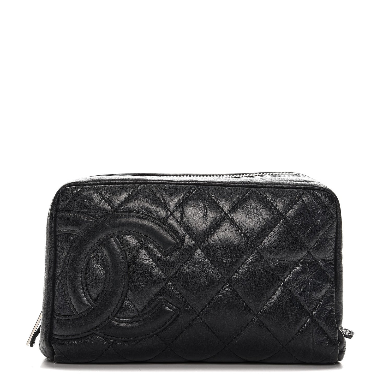 Aged Calfskin Quilted Cambon Cosmetic Case Black
