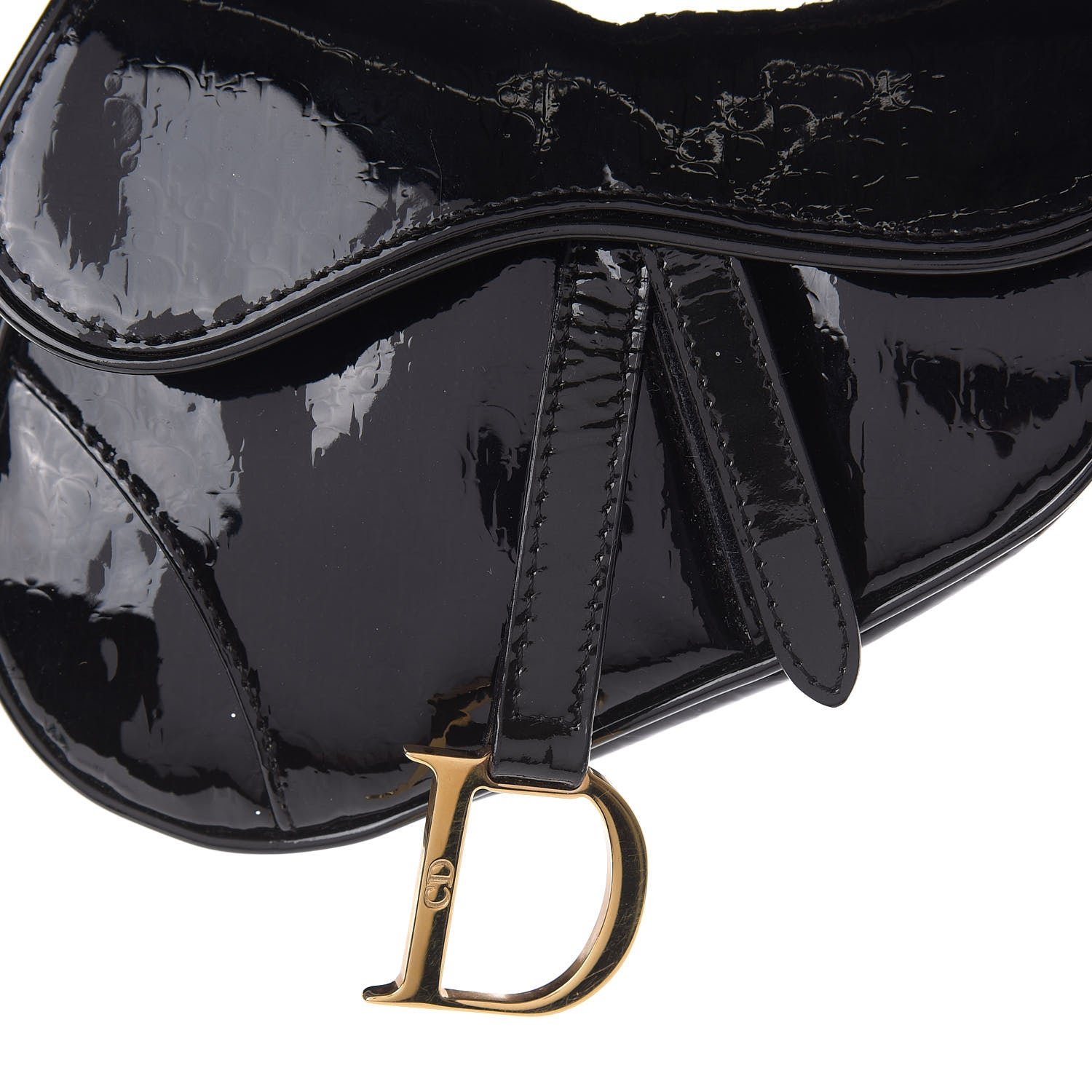 Christian Dior Patent Diorissimo Saddle Wristlet Black 9 of 10