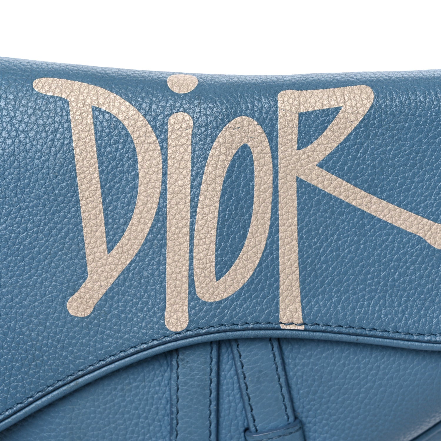 Christian Dior X SHAWN STUSSY Grained Calfskin Saddle Bag Blue 15 of 21