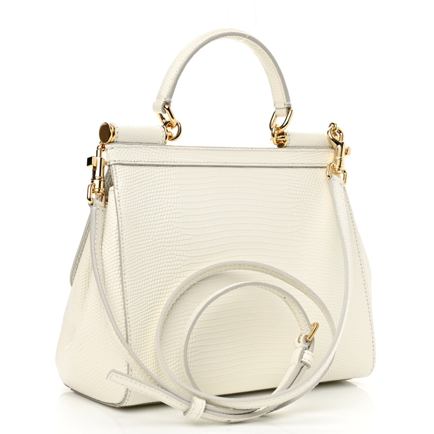 Lizard Calfskin Embossed Small Miss Sicily Satchel White