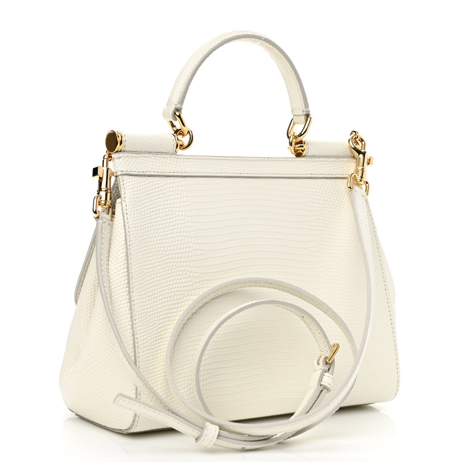 Dolce & Gabbana Lizard Calfskin Embossed Small Miss Sicily Satchel White 3 of 6
