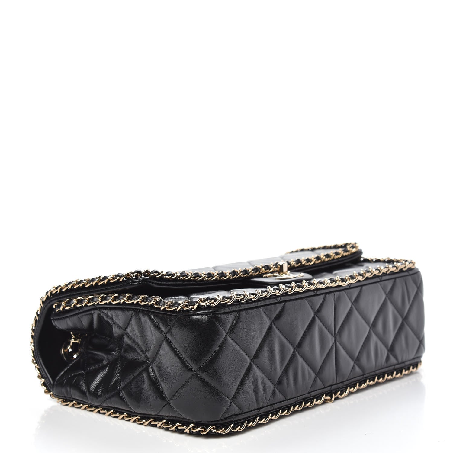 Chanel Crumpled Calfskin Quilted Large Chain All Over Flap Bag Black 5 of 11