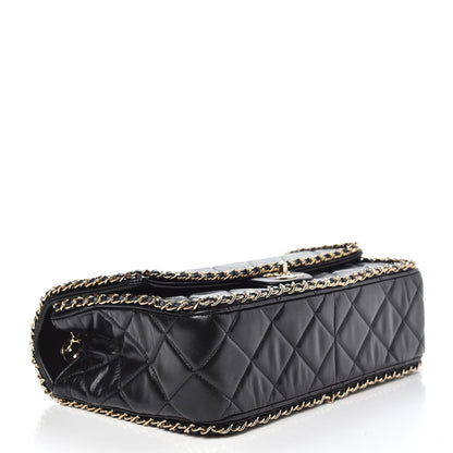 Chanel Crumpled Calfskin Quilted Large Chain All Over Flap Bag Black 5 of 11